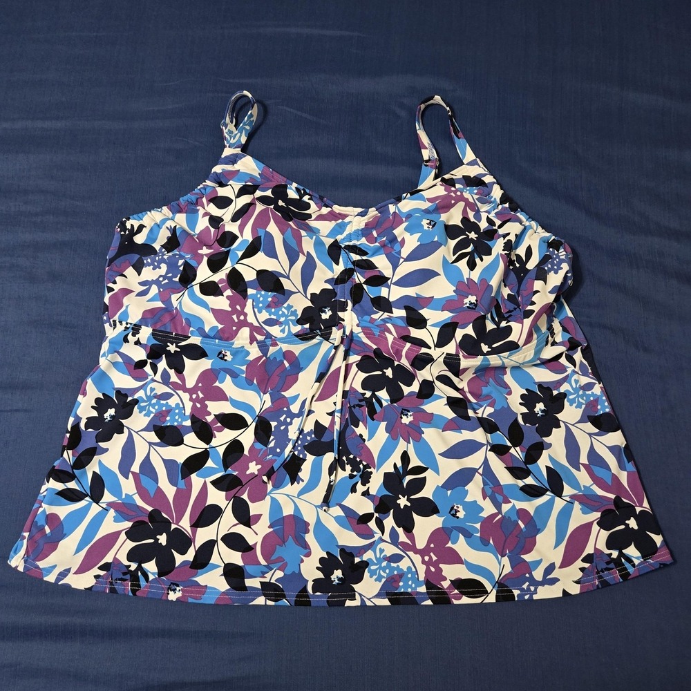 Lands' End Swim Top Womens 24W Plus Multicolor Floral Tank Built In Bra Padded